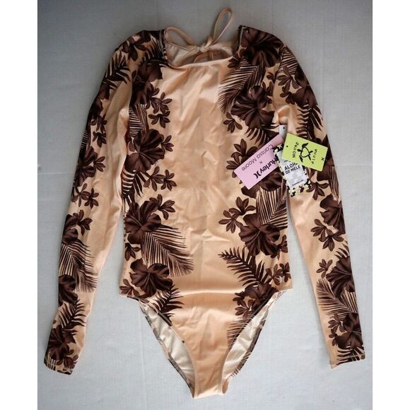 Hurley HO1128 Women Sz M Seashell/Pink Hawaiian Lei Tie Back L/S Surf Suit - Picture 1 of 7